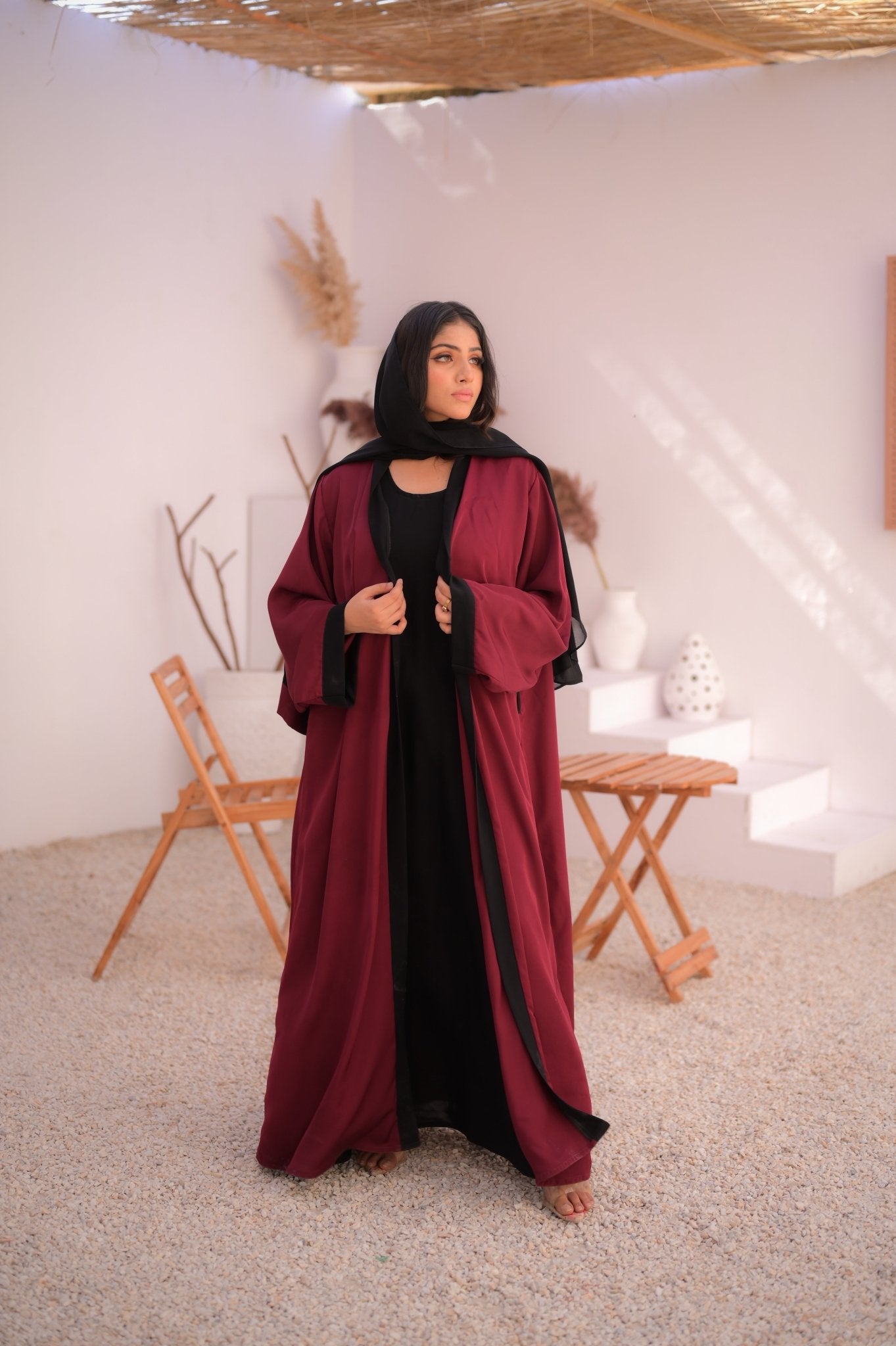 BURGANDY BLACK 2 piece ABAYA - Peace Lily