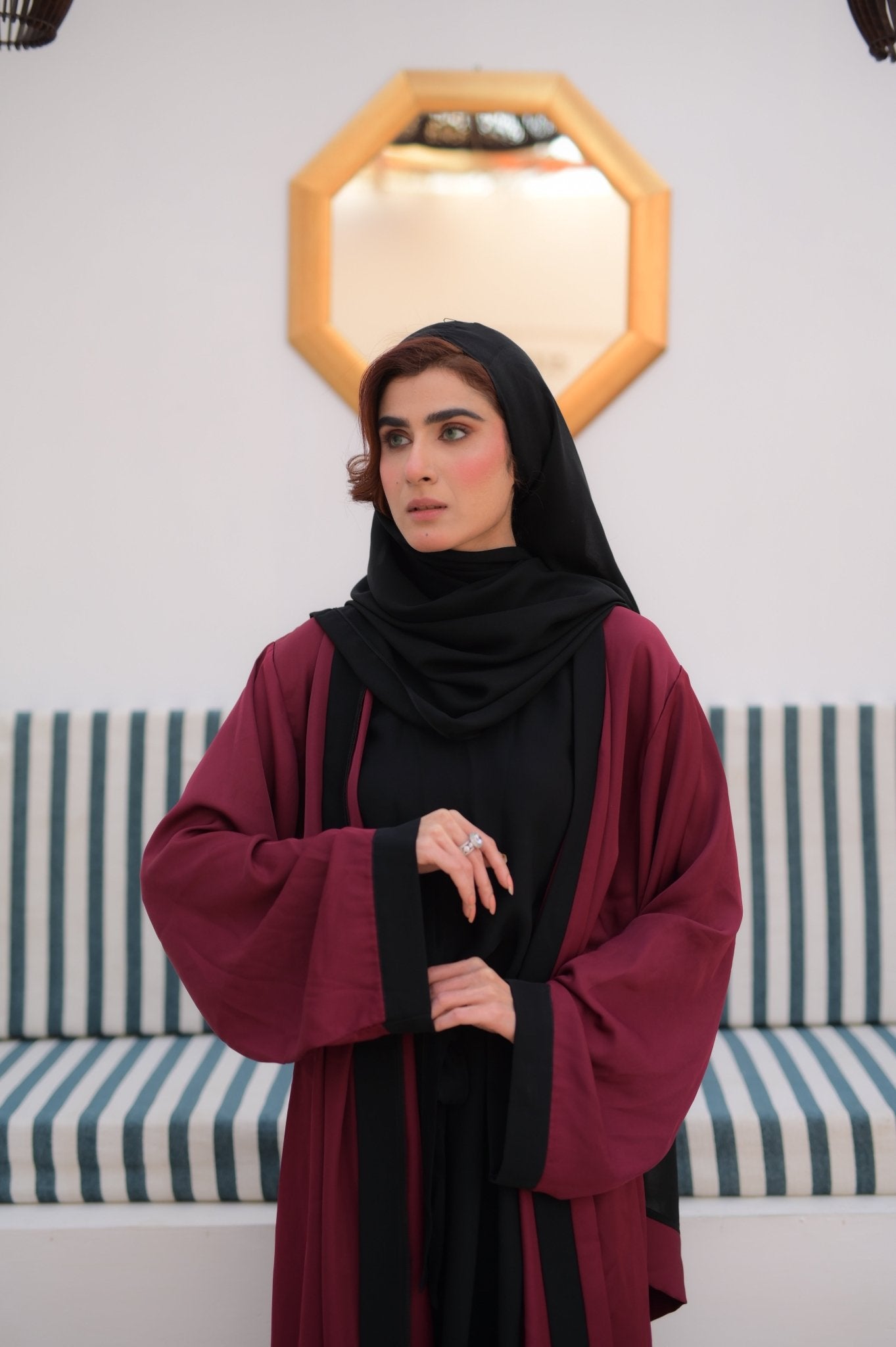 BURGANDY BLACK 2 piece ABAYA - Peace Lily