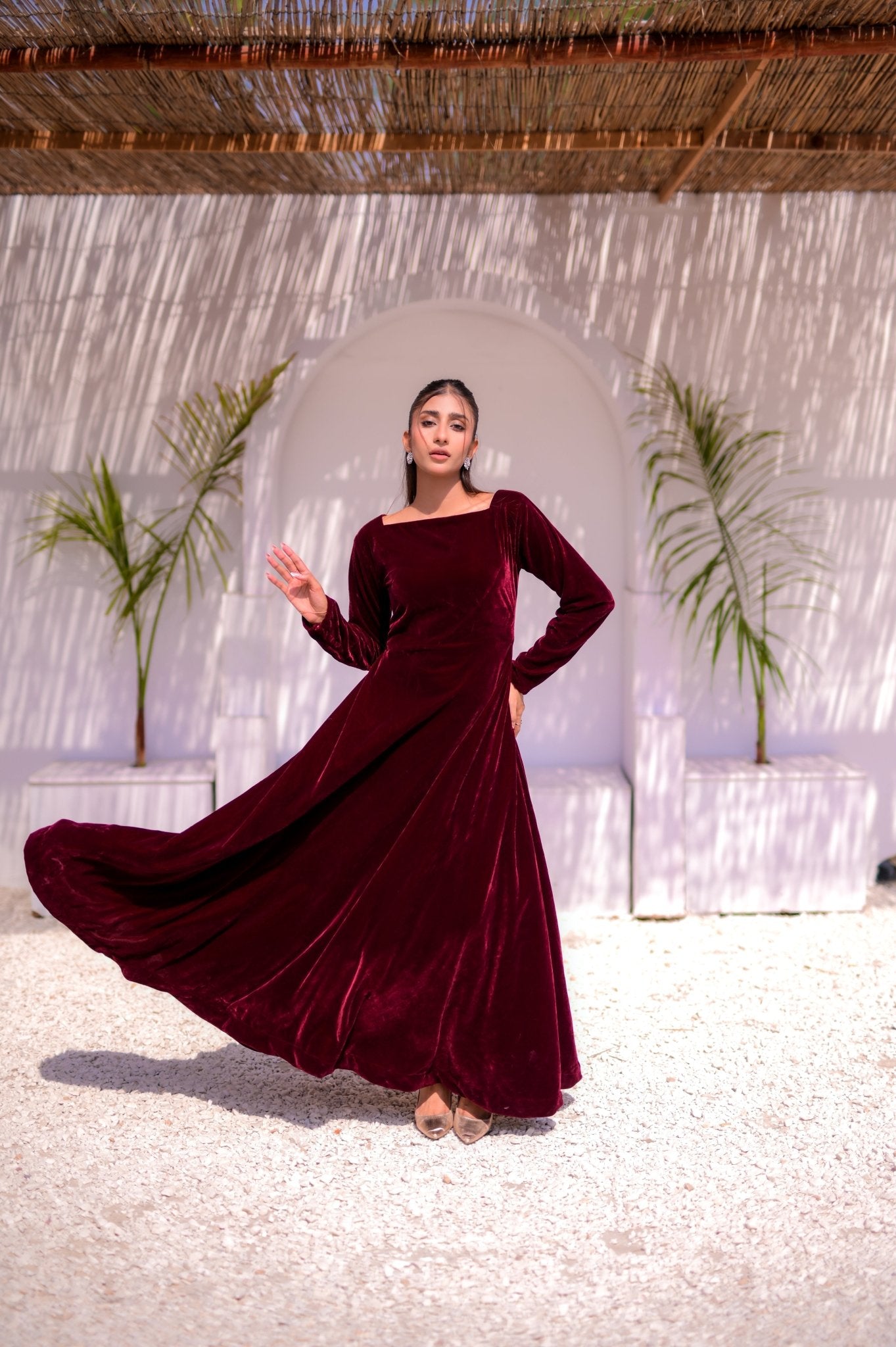 Red Velvet Maxi Dress - Peace Lily
