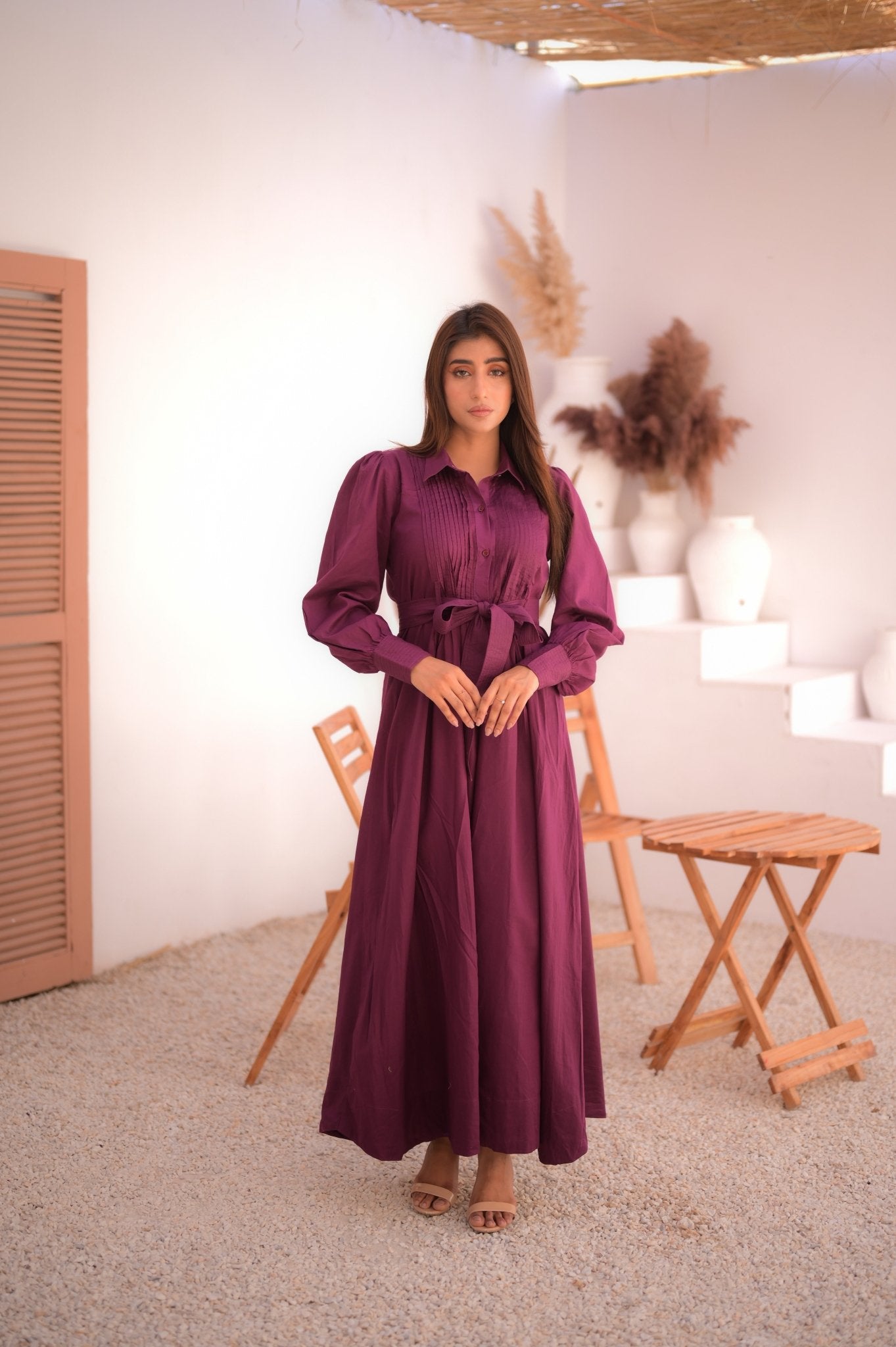 VIOLA MAXI TIE DRESS BURGANDY