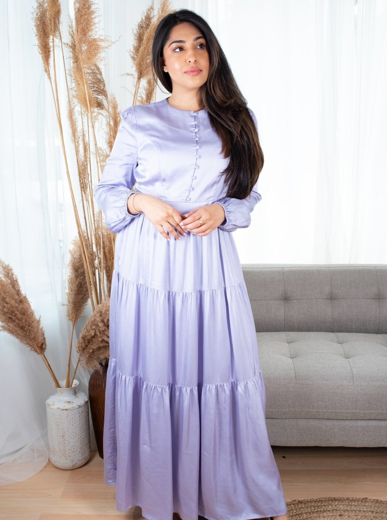 Lilac Color Stunning Long Sleeve Elegant Dress for Timeless Style S Lilac Color Stunning Long Sleeve Elegant Dress for Timeless Style S