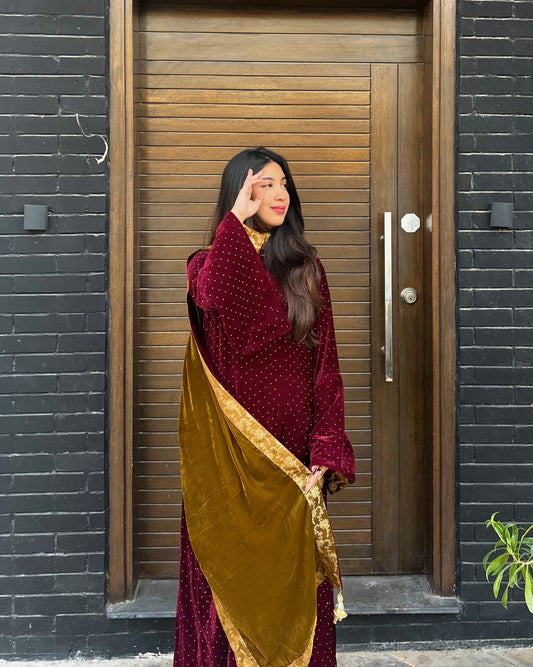 Celina - Maroon and Olive green 2 piece