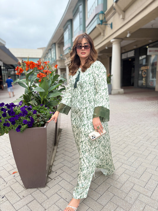 Silk Kaftan in Matcha Color