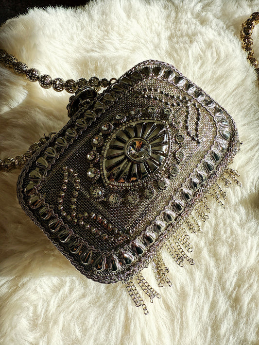 Silver  lux mini clutch (rectangle)