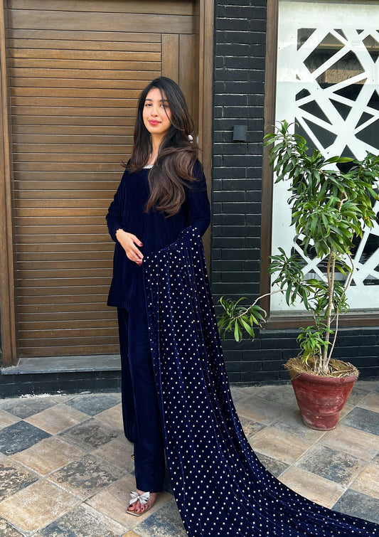 Kiara - Navy blue  Velvet 3 piece set