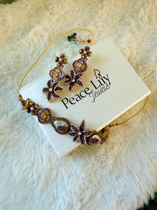 Floral Turkish Choker set - Mauve