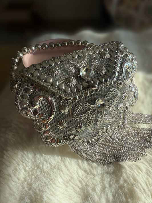 Silver  lux mini clutch (wavy)