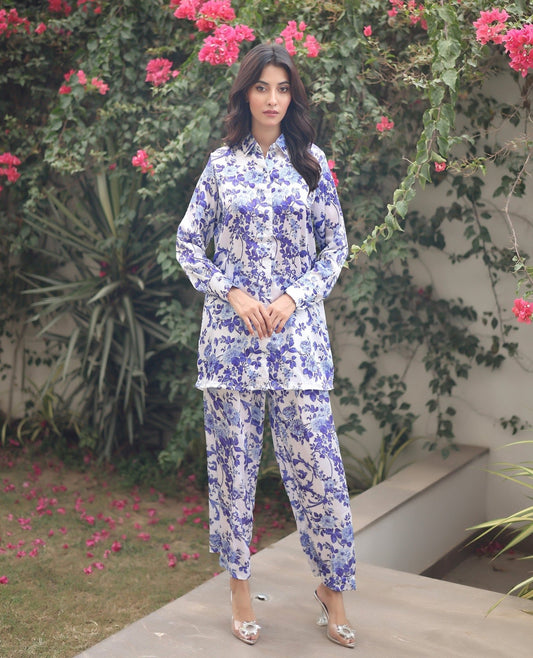 Blue and White floral co ord set - Peace Lily