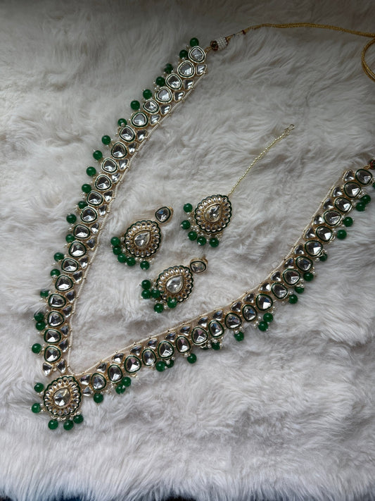 Kundan Style 4 Piece Mala Set - Green - Peace Lily