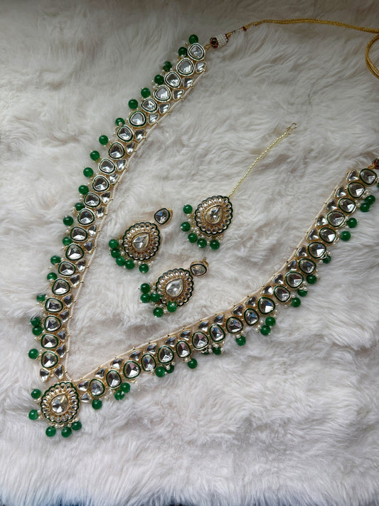 Kundan Style 4 Piece Mala Set - Green - Peace Lily