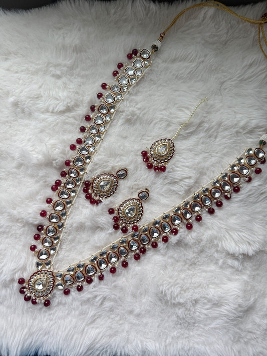 Kundan Style 4 piece Mala set - Red - Peace Lily