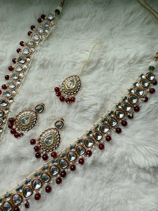 Kundan Style 4 piece Mala set - Red - Peace Lily