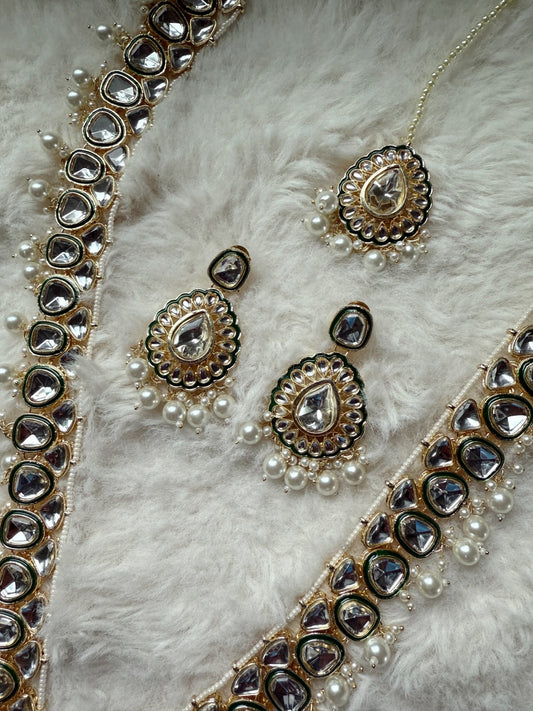 Kundan Style 4 Piece Mala Set - White - Peace Lily