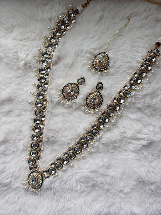 Kundan Style 4 Piece Mala Set - White - Peace Lily