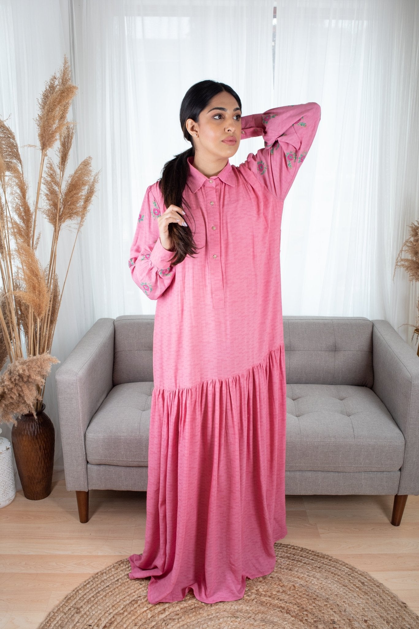 pink block print dress The Traverse Dress in Pink Block Print