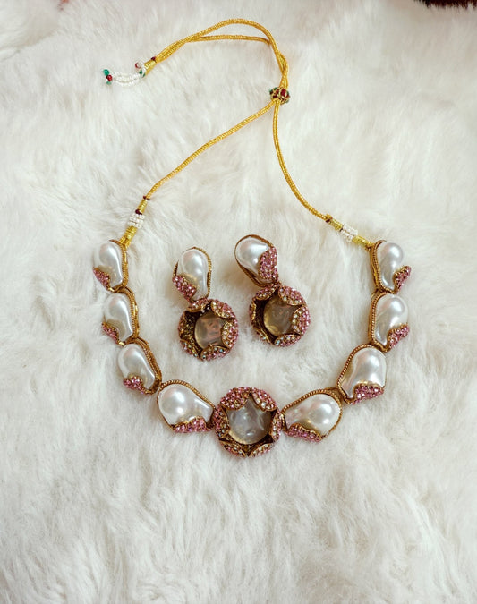 Pink pearl choker - Peace Lily