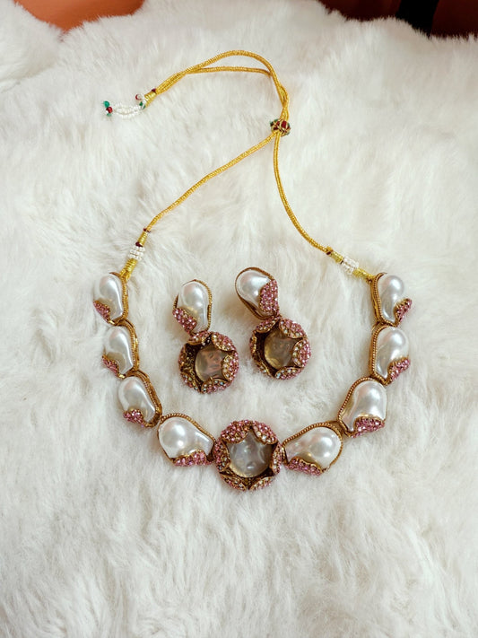 Pink pearl choker - Peace Lily