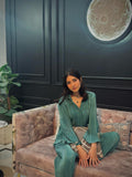 Pleated silk Co - ord Set - Teal - Peace Lily