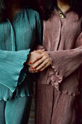 Pleated silk Co - ord Set - Teal - Peace Lily