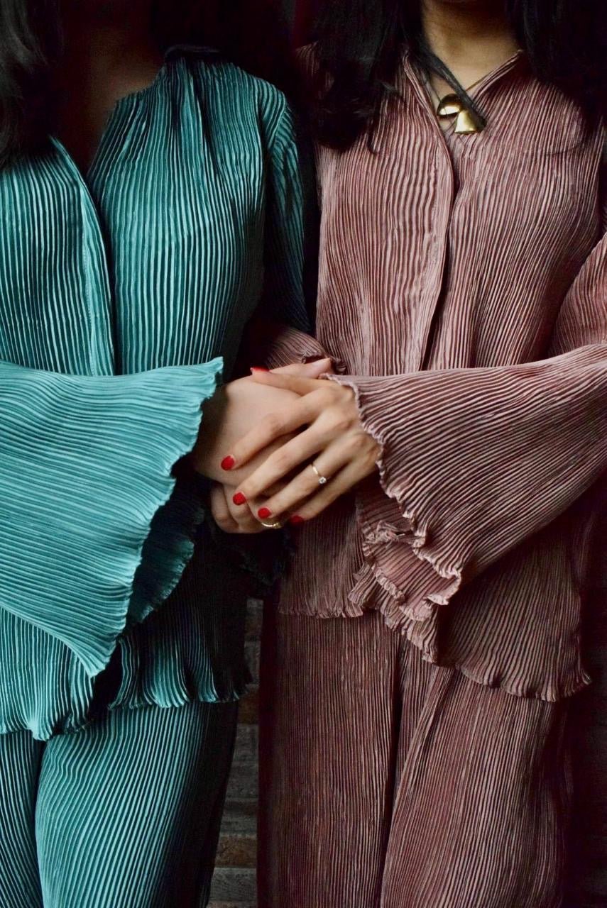 Pleated silk Co - ord Set - Teal - Peace Lily