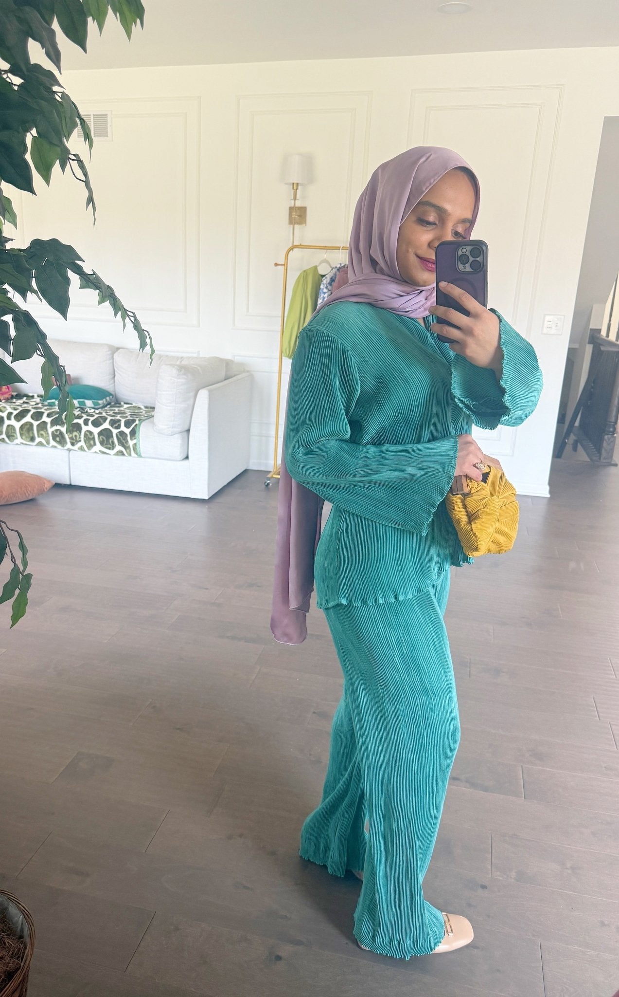Pleated silk Co - ord Set - Teal - Peace Lily