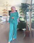Pleated silk Co - ord Set - Teal - Peace Lily