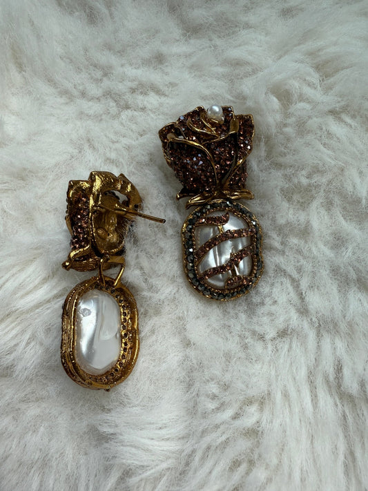 Rose pearl drop earrings - Peace Lily