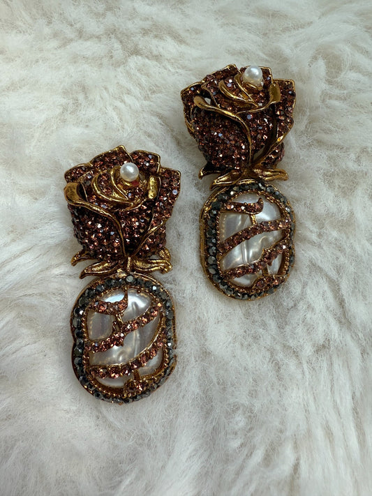 Rose pearl drop earrings - Peace Lily