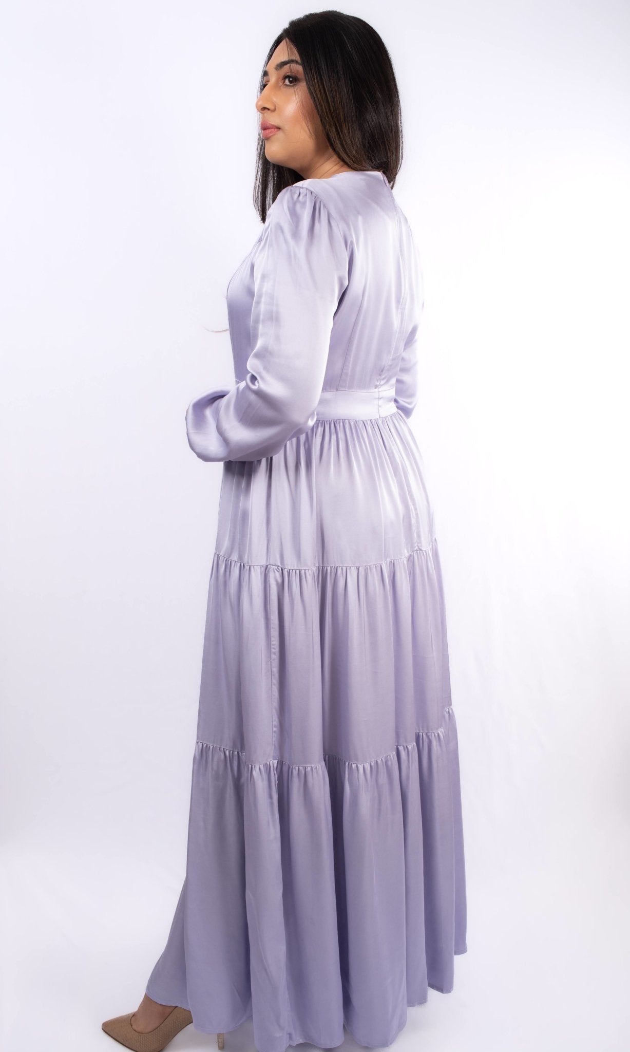 zara long sleeve maxi dress Zara Blue White Floral Plunge V-Neck 3/4 Balloon Sleeve Midi Maxi A-li –  Brie
