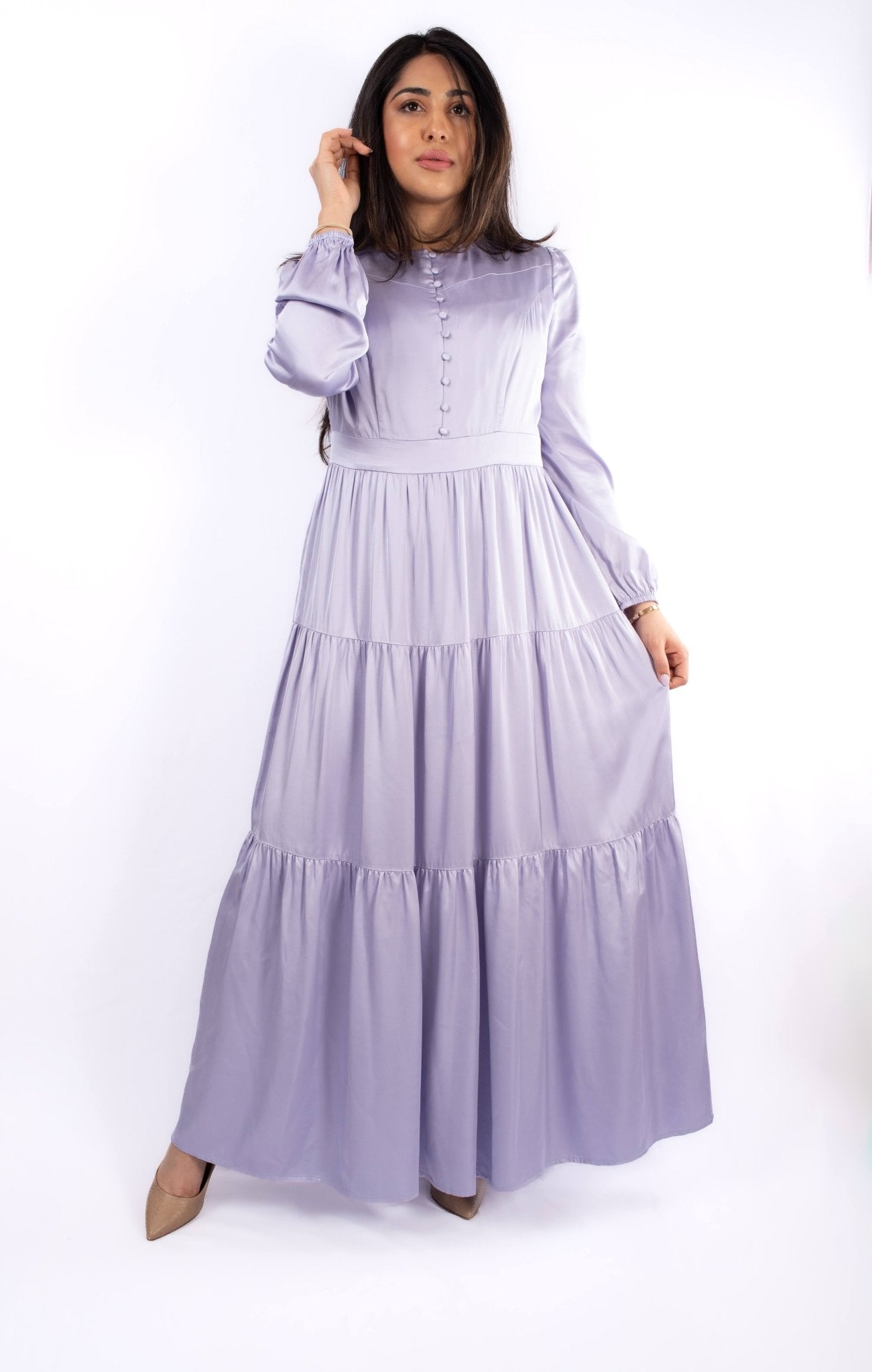 chinese dress ladies Lilac Color Stunning Long Sleeve Elegant Dress for Timeless Style